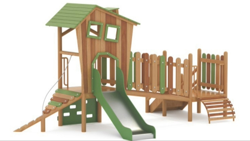 Serie Casa del Árbol de la Naturaleza: Equipo de juegos de madera para exteriores | Estructura de juegos rústica para niños con acabado de vetas de madera, toboganes y redes para trepar
   