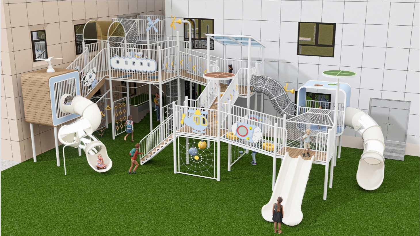 Nuevo diseño 2026: Equipo de juegos al aire libre con temática de aviación. Gran tobogán multifuncional para niños con diseño de helicóptero para jardín de infancia y parque.
   