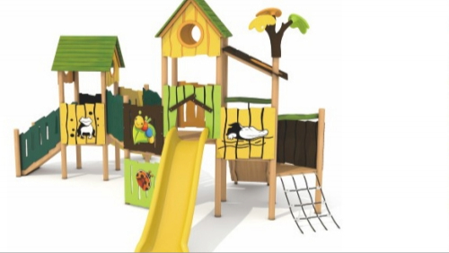 Conjunto de juegos infantiles al aire libre con temática de granja
   