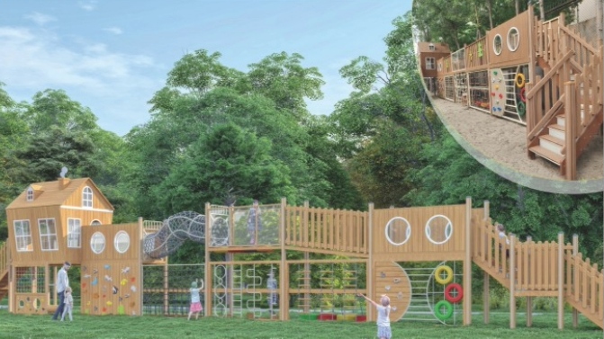 Pulso de la naturaleza
   ™Serie - Parque de aventuras al aire libre lineal de compuesto de madera y plástico con todas las funciones
   