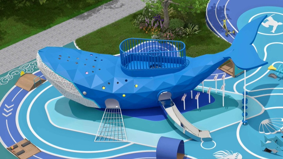 Parque de toboganes temáticos infantiles Whale Leap Adventure
   