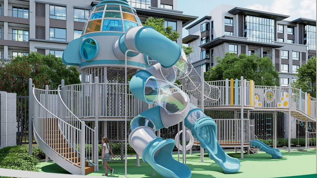 Sistema de parque infantil multiactividad Ocean Wave | Estructura de escalada y tobogán al aire libre de la serie Wave
   