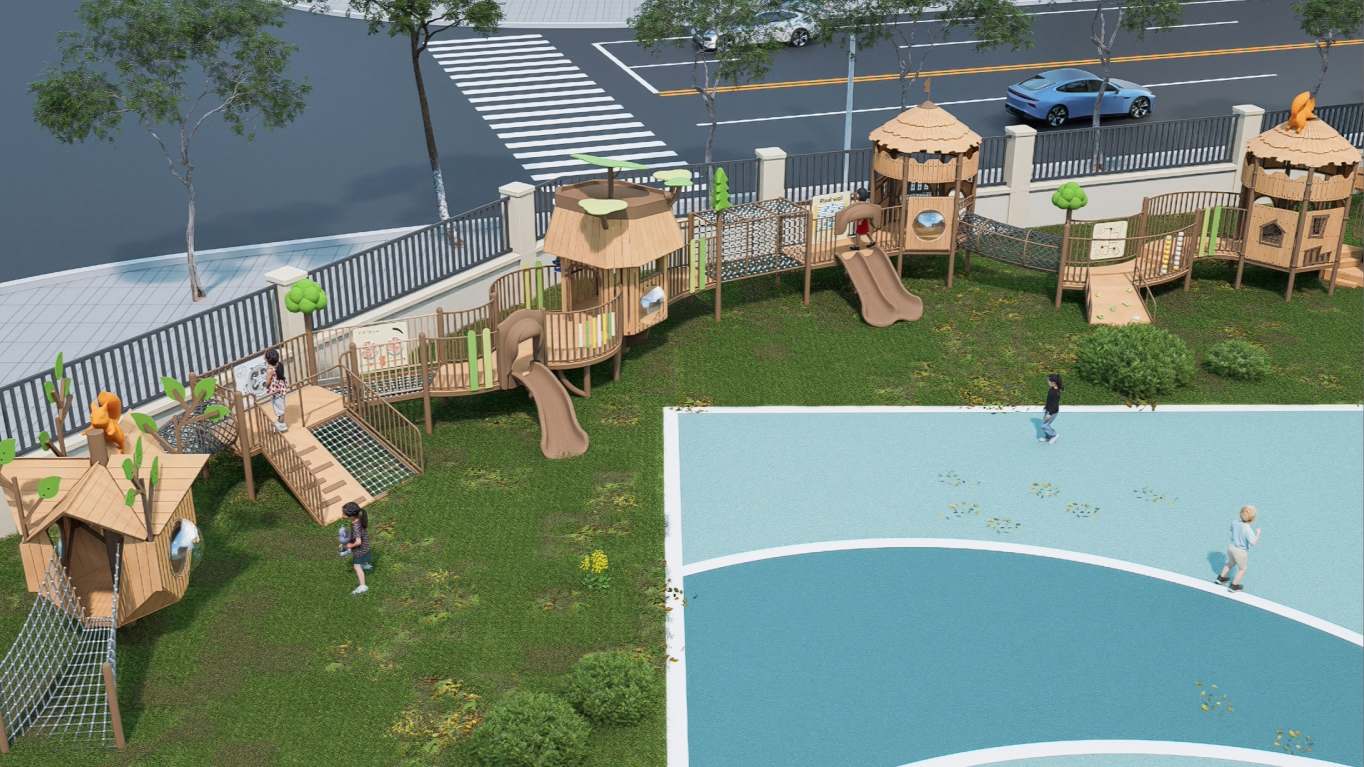 Parque infantil de aventura en el árbol | Sistema de juegos de aventura de madera al aire libre personalizado para escuelas y parques
   