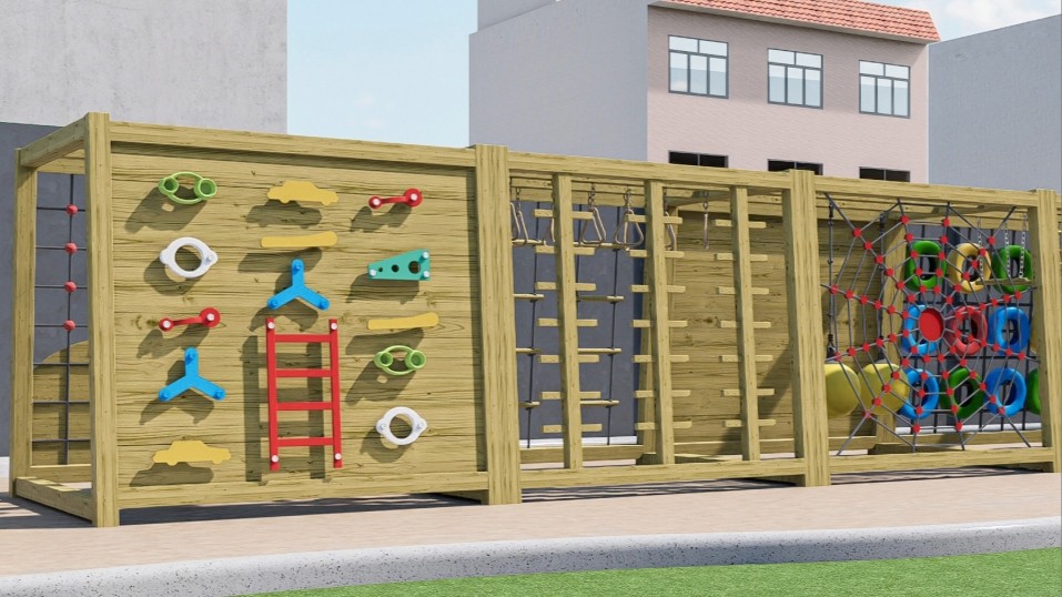 Cubo de escalada de madera para aventuras
   