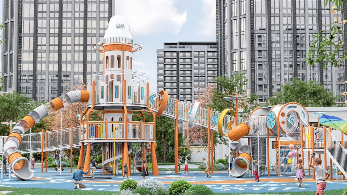 Parque infantil de aventuras del cohete galáctico
   