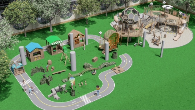 Equipamiento de Parque Infantil Exterior Personalizado con Toboganes y Zona de Aventura para Niños
