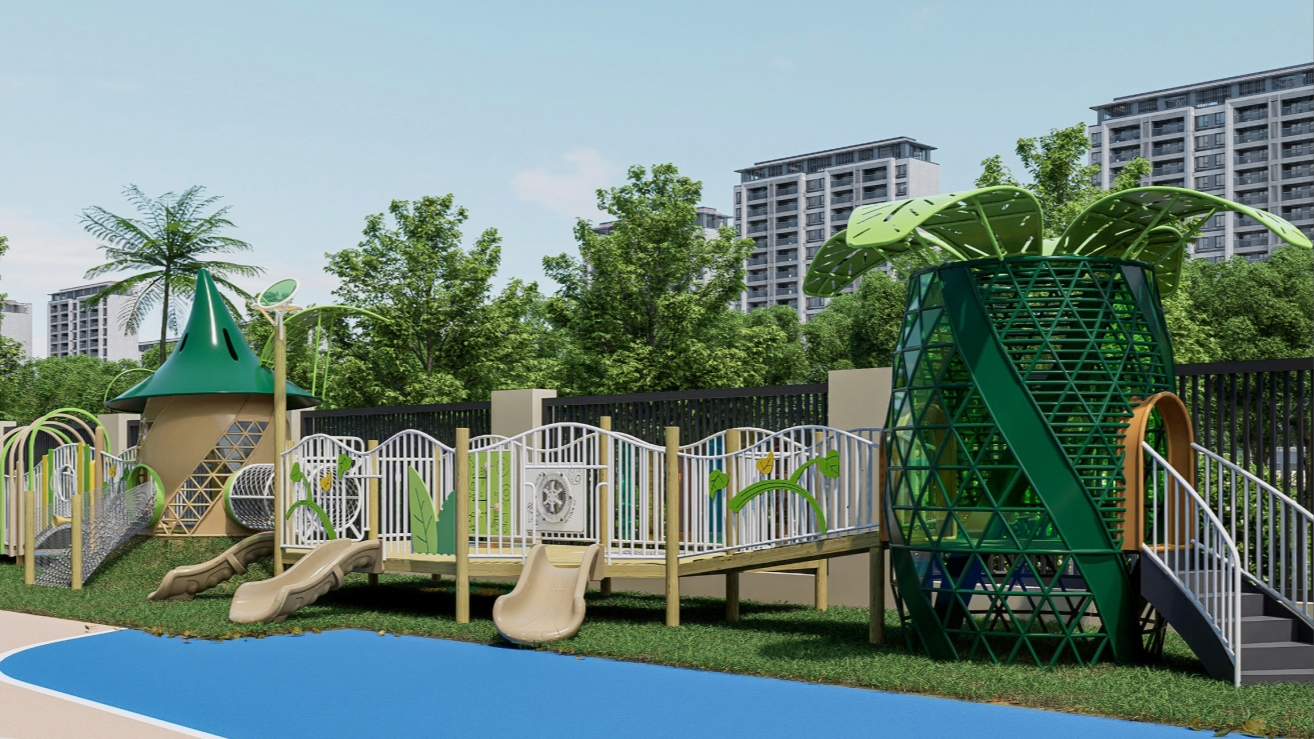 Equipamiento de Parque Infantil Exterior Temático de Aventura Forestal con Toboganes y Estructuras de Escalada