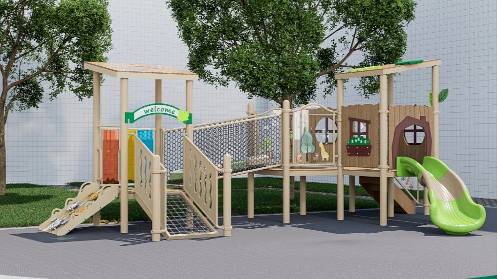 Equipamiento de Parque Infantil Exterior Personalizado con Tobogán y Zona de Escalada para Jardines Infantiles
