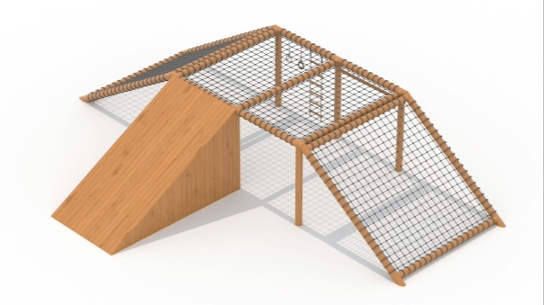 Puente de Escalada de Madera con Redes de Cuerda para Parque Infantil
